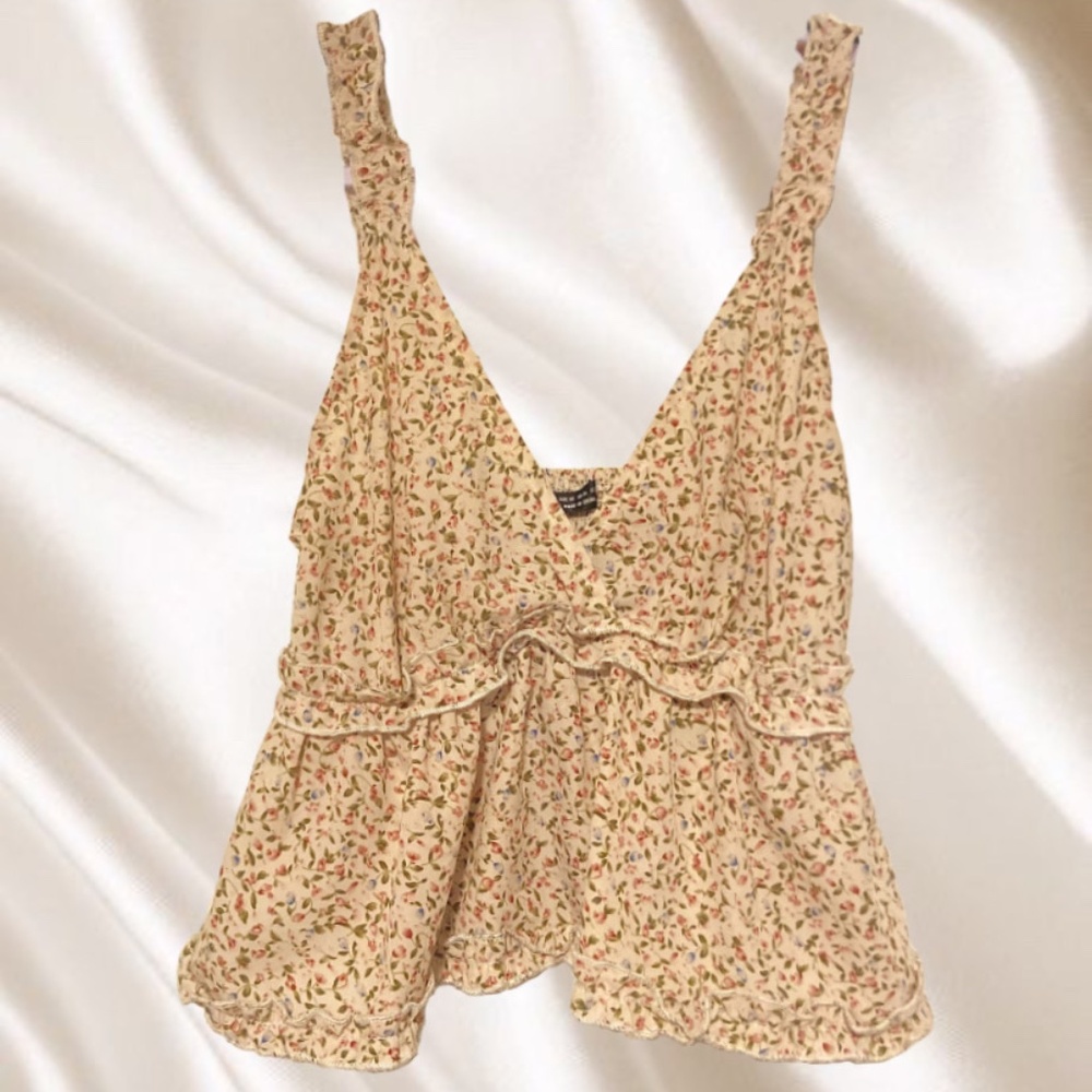 Cream and Floral Babydoll Top